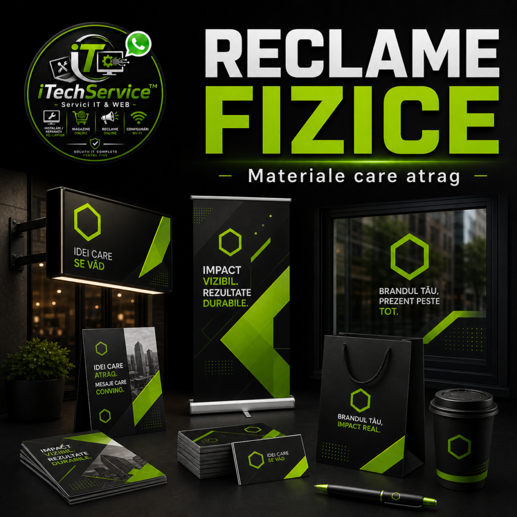 Reclame fizice iTechServiceTM – bannere, flyere, roll-up-uri și semnalistică
