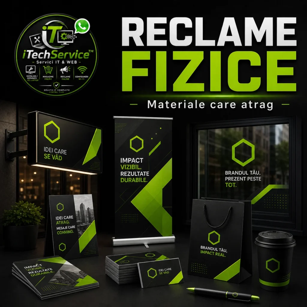 Reclame fizice iTechServiceTM – bannere, flyere, roll-up-uri și semnalistică