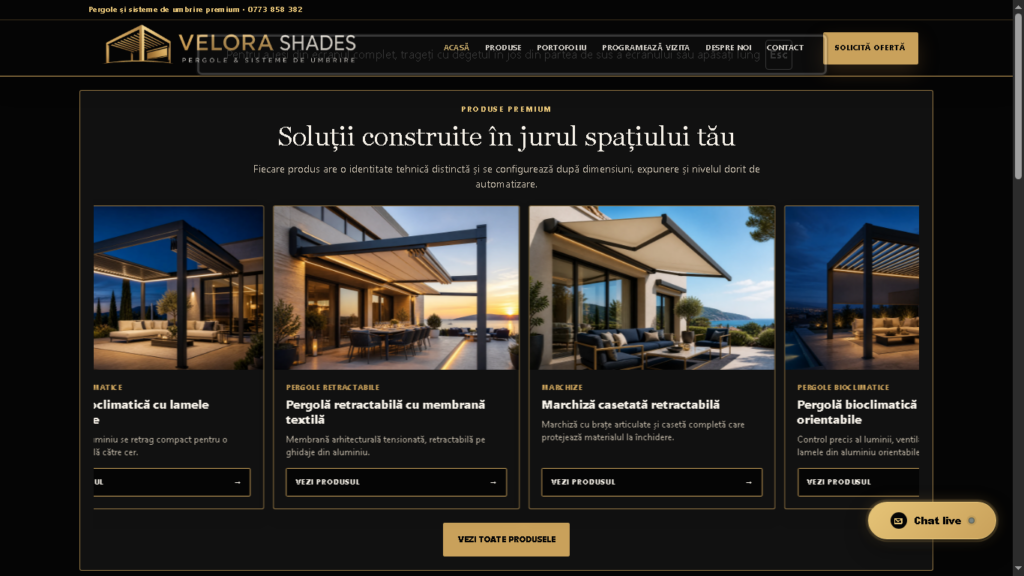 Produse Velora Shades — sisteme premium de umbrire