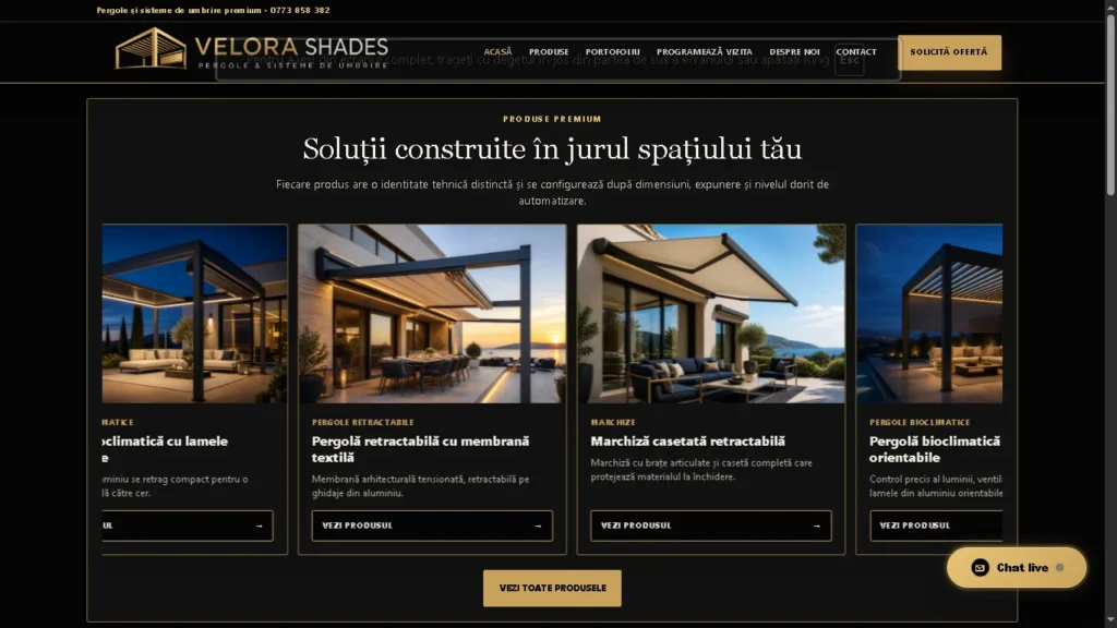 Produse Velora Shades — sisteme premium de umbrire