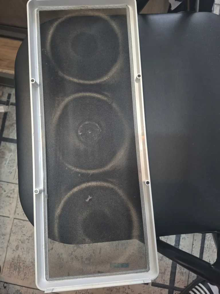 Case filter with dust buildup before cleaning