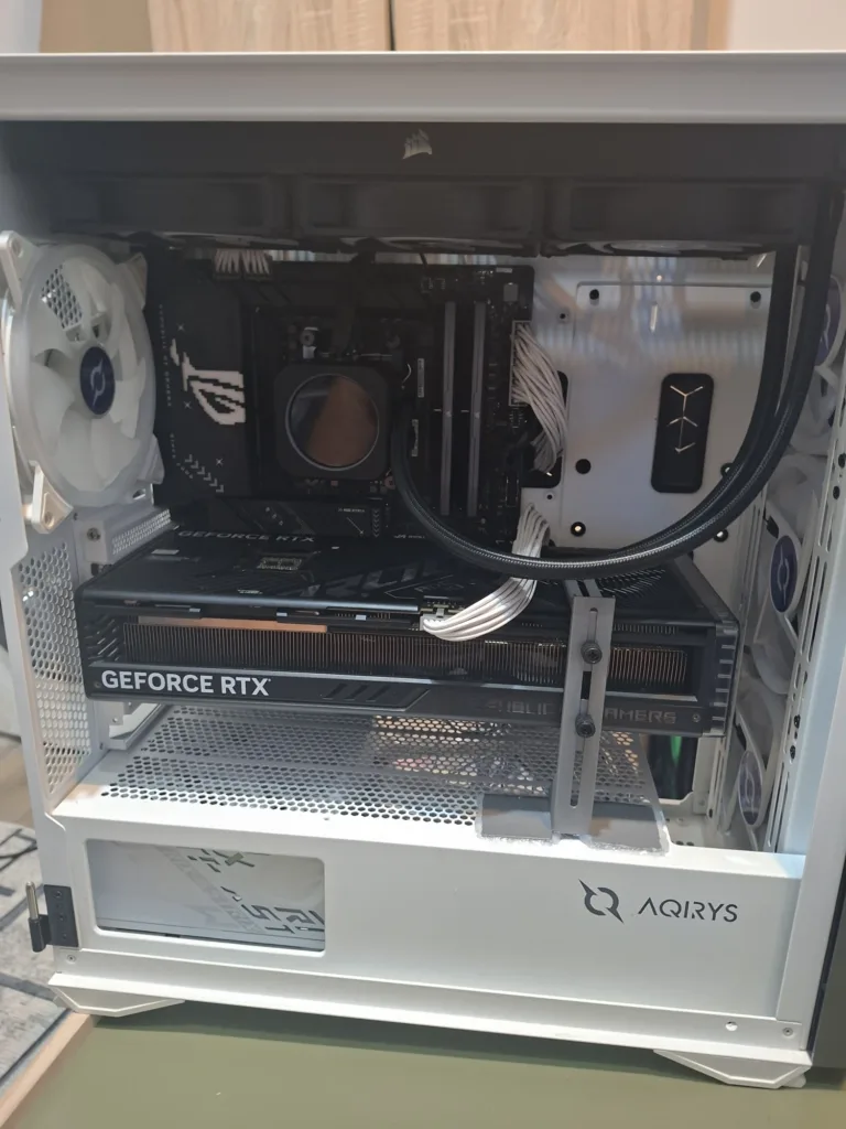 System reassembled with GeForce RTX graphics card and liquid cooling