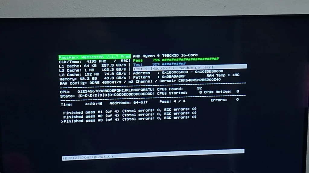Testing RAM memory with MemTest86